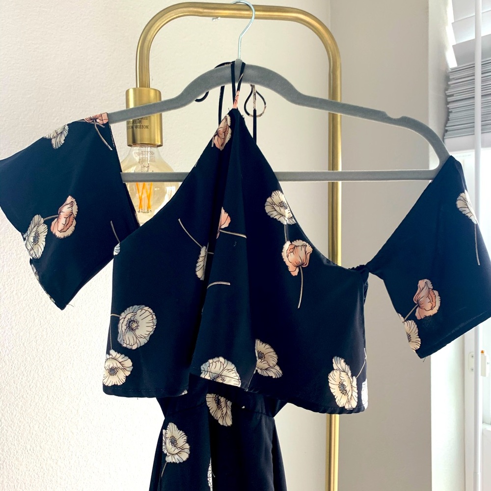 Black/floral midi dress! Open back/off shoulder
